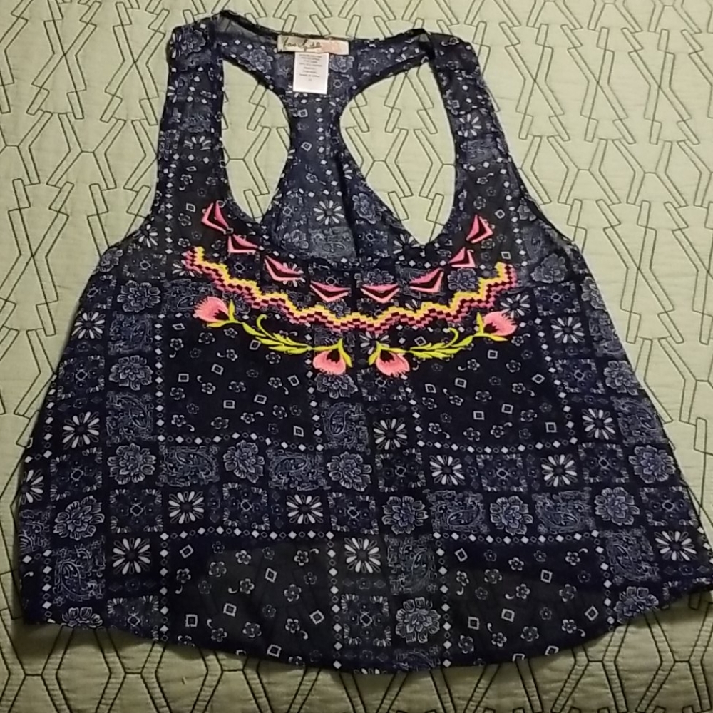 LOVE SQUARED Navy Bandana Print Crop Top XS